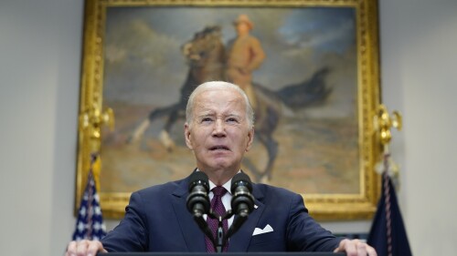 FILE - President Joe Biden speaks on the Supreme Court ruling on affirmative action in college admissions in the Roosevelt Room of the White House, Thursday, June 29, 2023, in Washington. As Biden heads into 2024, he’s not only running against the Republicans who control the legislative branch, he’s also running against conservatives who dominate the co-equal judicial branch. It’s a subtle, but significant, shift in approach toward the nation’s highest court — treating it more like a political entity. (AP Photo/Evan Vucci, File)