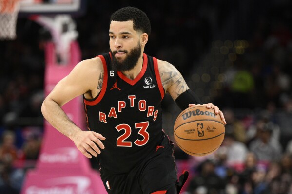 FILE - Toronto Raptors guard Fred VanVleet (23) in action during the second half of an NBA basketball game against the Washington Wizards, March 2, 2023, in Washington. On Friday, June 30, VanVleet agreed to a three-year, $130 million deal to join the Houston Rockets. (AP Photo/Nick Wass, File)