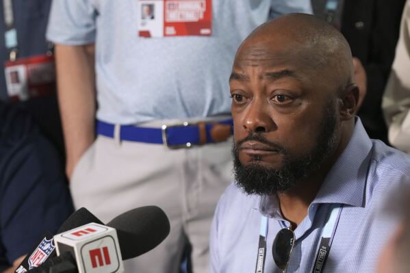 Pittsburgh Steelers head coach Mike Tomlin is interviewed at the NFL football annual meetings Monday, March 31, 2025, in Palm Beach, Fla. (AP Photo/Lynne Sladky)