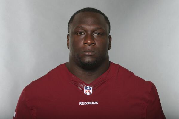 FILE - Jerrell Powe, of the Washington Redskins, poses for a photo in June 2016. Powe, a former University of Mississippi and NFL football player has been arrested in Mississippi on kidnapping charges. He remained jailed Monday, Jan. 16, 2023, in the Jackson, Miss., suburb of Ridgeland, Miss., with no bail set. It is unclear if he has a lawyer to speak for him. (AP Photo, File)