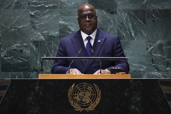 Felix Antoine Tshisekedi Tshilombo, President of the Democratic Republic of Congo, addresses the 78th session of the United Nations General Assembly, Wednesday, Sept. 20, 2023, at the United Nations headquarters. (AP Photo/Frank Franklin II)