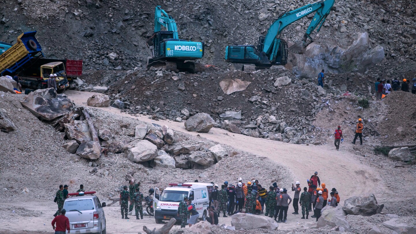 Officials say at least 10 people are dead and 6 are missing after stone quarry collapse in Indonesia