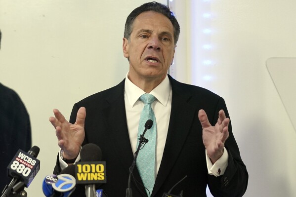 FILE - Former New York Gov. Andrew Cuomo speaks during a New York Hispanic Clergy Organization meeting, Thursday, March 17, 2022, in New York. Cuomo is suing state Attorney General Letitia James in an effort to force her to turn over unreleased interviews from the damaging sexual misconduct investigation that led to his resignation. (AP Photo/Seth Wenig, File)