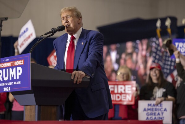 FILE - Republican presidential candidate former President Donald Trump speaks, April 2, 2024, at a rally in Green Bay, Wis. (AP Photo/Mike Roemer, File)