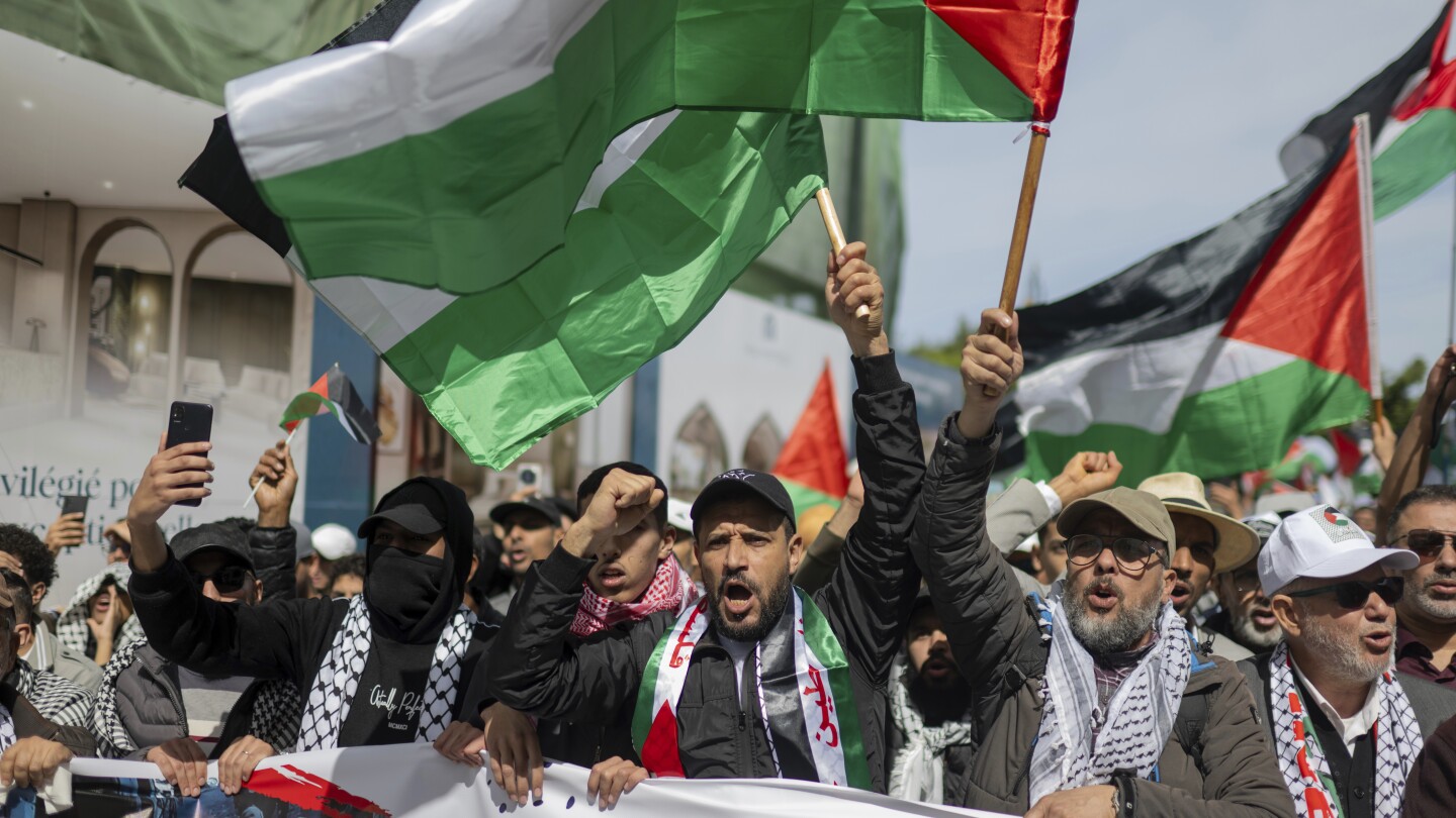 Moroccans protest Israel's offensive in Gaza and take aim at Trump