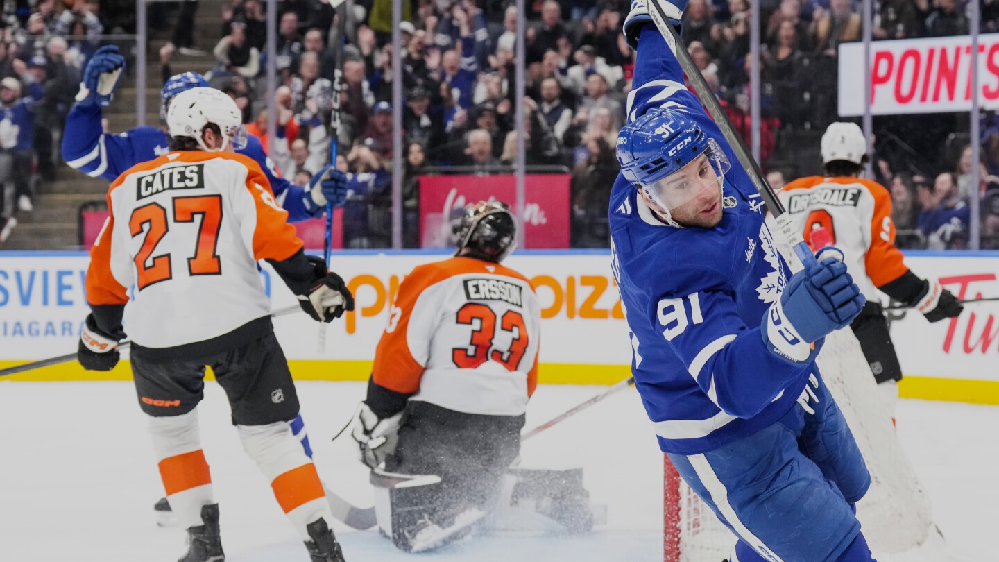 Maple Leafs overpower Flyers 7-2, sixth straight loss for Philadelphia