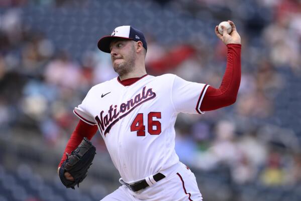 Washington Nationals starting pitcher Patrick Corbin throws during the third inning of a baseball game against the Cincinnati Reds, Sunday, Aug. 28, 2022, in Washington. (AP Photo/Nick Wass)