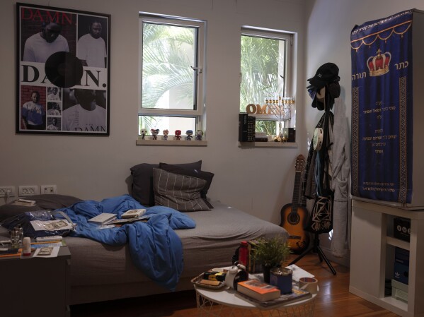 The untouched bedroom of hostage Omer Shem-Tov is seen in Herzliya, Israel, June 19, 2024. (AP Photo/Oded Balilty, File)