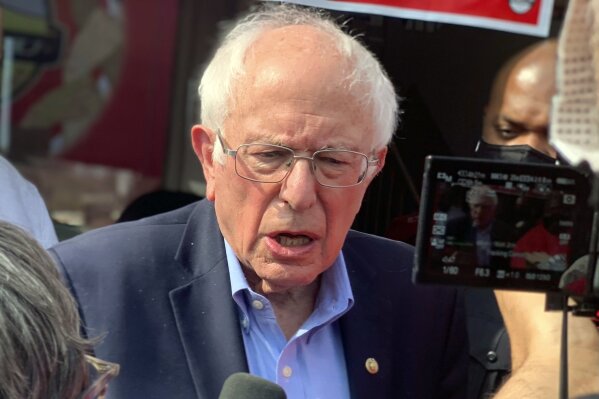 U.S. Sen Bernie Sanders, I-Vt., speaks at a rally, Friday, March 26, 2021, in Birmingham, Ala., ahead of a union vote at an Amazon warehouse in the state. Sanders said a labor victory at the tech and retail giant would resonate around the country. (AP Photo/Kim Chandler)
