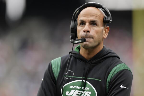 FILE - New York Jets head coach Robert Saleh looks on against the Tampa Bay Buccaneers during an NFL football game, Sunday, Jan. 2, 2022, in East Rutherford, N.J. With NFL Draft picks Nos. 4 and 10, the team has two selections in the top 10 for the first time. (AP Photo/Adam Hunger, File)