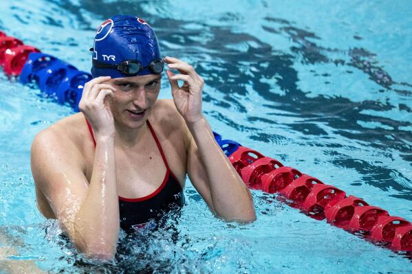 Pennsylvania's Lia Thomas looks on in the warm-up pool during a swim meet, Saturday, Jan. 8, 2022, in Philadelphia. The NCAA has adopted a sport-by-sport approach for transgender athletes, bringing the organization in line with the U.S. and International Olympic Committees. NCAA rules on transgender athletes returned to the forefront when Penn swimmer Lia Thomas started smashing records this year. (AP Photo/Chris Szagola)
