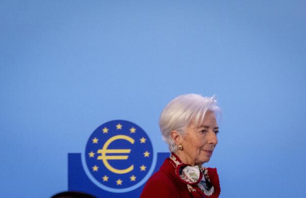President of European Central Bank Christine Lagarde arrives for a press conference in Frankfurt, Germany, Thursday, March 16, 2023, after a meeting of the ECB's governing council. (AP Photo/Michael Probst)