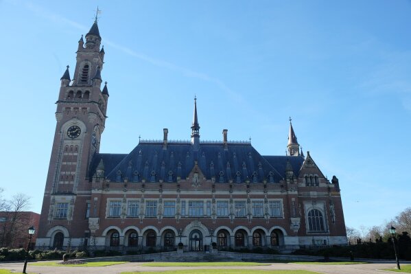 
              The Peace Palace, home of the International Court of Justice, in the Hague, Netherlands, Monday, Feb. 25, 2019.  The United Nations' highest court will deliver a non-binding opinion on the legality of British sovereignty over the Chagos Islands, in the Indian Ocean some 2000 Km (1250 miles) south of Sri Lanka, the largest of which, Diego Garcia, has housed a strategically important U.S. military base since the 1970s. (AP Photo/Mike Corder)
            