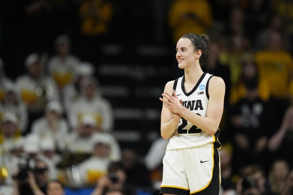 Iowa guard Caitlin Clark reacts in the second half of a second-round college basketball game against West Virginia in the NCAA Tournament, Monday, March 25, 2024, in Iowa City, Iowa. Iowa won 64-54. (AP Photo/Charlie Neibergall)