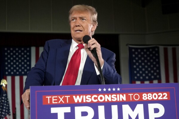 FILE - Republican presidential candidate former President Donald Trump speaks at a campaign rally, May 1, 2024, in Waukesha, Wis. Numbers show that the economy during Trump's presidency has never lived up to his own hype. But polling shows Americans are more confident about his economic leadership than that of President Joe Biden. The question of who can best steer the U.S. economy could be a deciding factor in who wins November's presidential election.( Ǻ Photo/Morry Gash, File)
