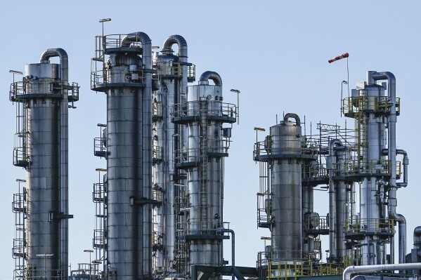 German specialty chemicals company Evonik Industries produces at its location at the Marl Chemical Park in Marl, Germany, Thursday, Sept. 7, 2023. (AP Photo/Martin Meissner)