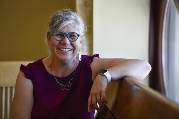 Democratic state Rep. Laurie Bishop poses for a photo inside the Montana State Capitol, in Helena, Mont., Tuesday, June 29, 2021. The three-term lawmaker from Livingston is running for Montana’s new seat in the U.S. House. (Thom Bridge/Independent Record via AP)