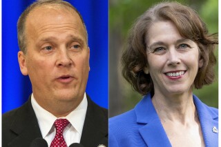This combination of file photos shows former Republican attorney general Brad Schimel and Susan Crawford. (AP Photo/Susan Crawford for Wisconsin, File)