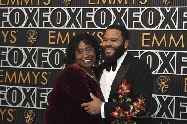 Doris Bowman, left, and Anthony Anderson arrive at the 75th Primetime Emmy Awards on Monday, Jan. 15, 2024, at the Peacock Theatre in Los Angeles. (Photo by Richard Shotwell/Invision/AP)