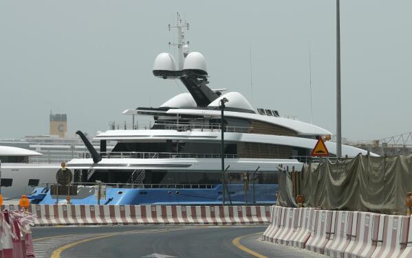 The Madame Gu superyacht, owned by Russian parliamentarian Andrei Skoch, is docked at Port Rashid terminal, in Dubai, United Arab Emirates, Thursday, June 23, 2022. The sleek $156 million yacht belonging to Skoch, a sanctioned Russian oligarch and parliamentarian, is the latest reminder of how the sheikhdom has become a haven for Russian money amid Moscow's war on Ukraine. (AP Photo/Kamran Jebreili)