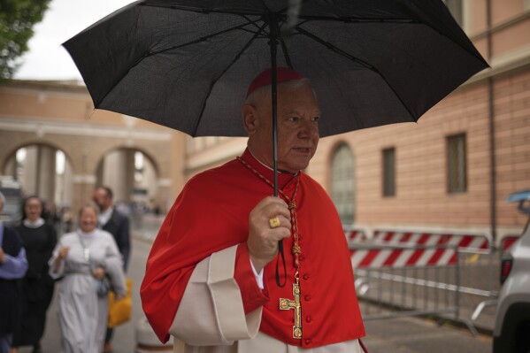 German cardinal Gerhard Ludwig Müller walks in St. Peter's Square, at the Vatican, Wednesday, May 7, 2025. (AP Photo/Francisco Seco)