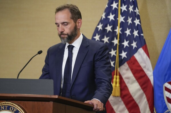 Special counsel Jack Smith speaks about an indictment of former President Donald Trump, Tuesday, Aug. 1, 2023, at a Department of Justice office in Washington. (AP Photo/Jacquelyn Martin)