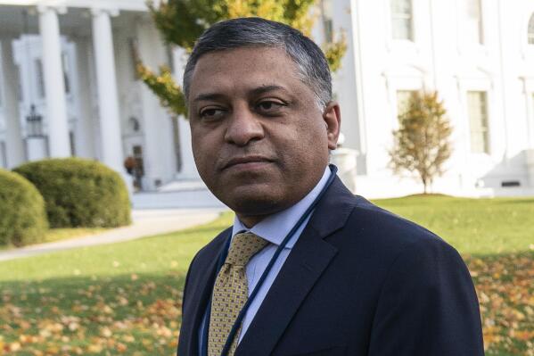 FILE - Dr. Rahul Gupta, the director of the White House Office of National Drug Control Policy, is shown at the White House, Thursday, Nov. 18, 2021, in Washington. President Joe Biden is sending his administration’s first national drug control strategy to Congress as the U.S. overdose death toll hit a new record of nearly 107,000 during the past 12 months. White House drug czar Dr. Rahul Gupta says the strategy is the first to prioritize what’s known as harm reduction.  (AP Photo/Alex Brandon, File)