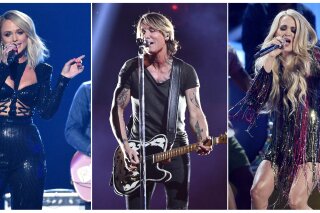This combination photo shows country music stars, from left, Miranda Lambert, Keith Urban and Carrie Underwood, who are among 23 performers that will be featured in “ACM Presents: Our Country,” an at-home country music special that is airing on CBS on April 5, in lieu of their delayed Academy of Country Music awards show. (AP Photo)