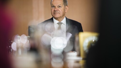 German Chancellor Olaf Scholz attends a cabinet meeting of the German government at the Chancellery on Wednesday, June 28, 2023 in Berlin, Germany.  (AP Photo/Markus Schreiber)