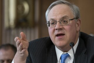 FILE - In this March 28, 2019, file photo, David Bernhardt speaks before the Senate Energy and Natural Resources Committee at his confirmation hearing to head the Interior Department, on Capitol Hill in Washington. The Interior Department is proposing to award a contract for federal water in perpetuity to a water district that long employed Bernhardt.  (AP Photo/J. Scott Applewhite, File)