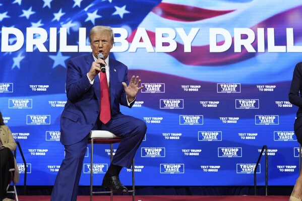 Republican presidential nominee former President Donald Trump speaks at a campaign town hall, Oct. 14, 2024, in Oaks, Pa. (AP Photo/Alex Brandon, File)
