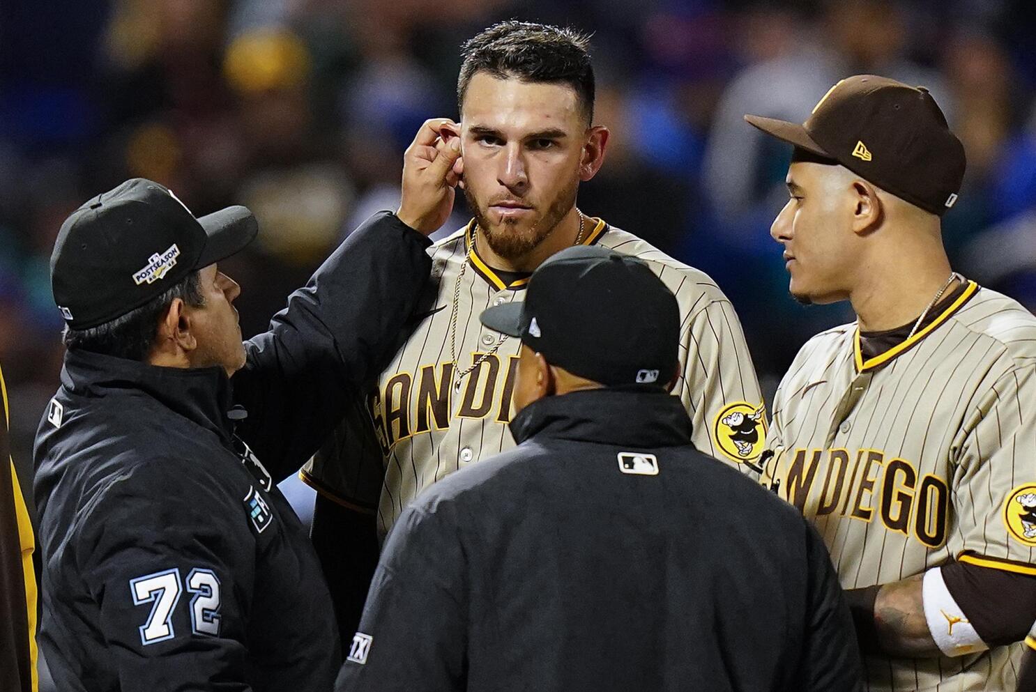 Umps check Padres pitcher Musgrove's ears for sticky stuff