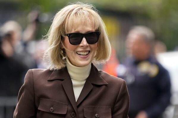 FILE - E. Jean Carroll arrives at Manhattan federal court, May 9, 2023, in New York. Lawyers for Carroll have urged a judge, Thursday, Feb. 29, 2024, to reject former President Donald Trump's efforts to avoid posting security to secure an $83.3 million defamation award won by the writer. (AP Photo/John Minchillo, File)
