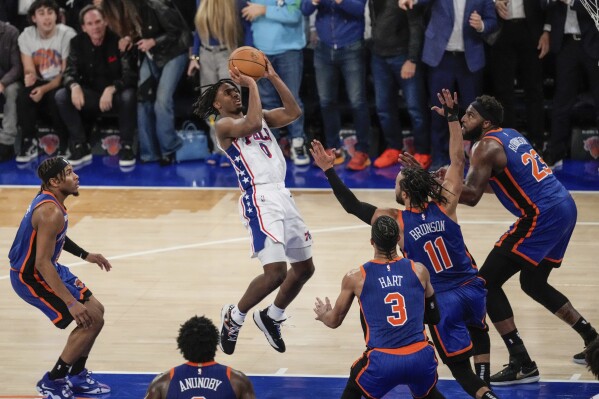 Tyrese Maxey saves Sixers from elimination with huge finish in OT win that  cuts Knicks' lead to 3-2 | AP News