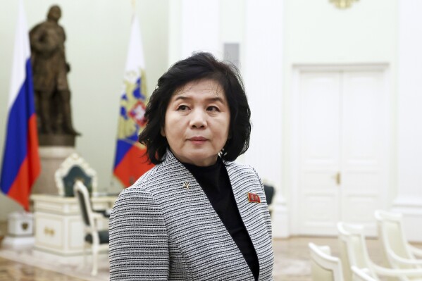 FILE - North Korean Foreign Minister Choe Son Hui arrives to meet with Russian President Vladimir Putin at the Kremlin in Moscow, Russia, Tuesday, Jan. 16, 2024. North Korea said Sunday it has agreed to further strategic and tactical cooperation with Russia to establish a “new multi-polarized international order,” as the two countries work to build a united front in the face of their separate, intensifying tensions with the United States. (Artyom Geodakyan/Sputnik, Kremlin Pool Photo via AP, File)
