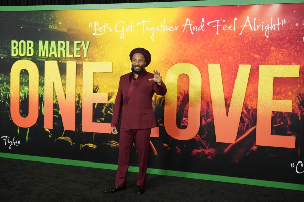 Ziggy Marley, son of reggae legend Bob Marley, poses at the premiere of the film "Bob Marley: One Love," Tuesday, Feb. 6, 2024, in Los Angeles. (AP Photo/Chris Pizzello)
