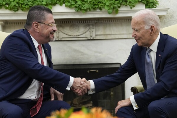 President Joe Biden meets with Costa Rica President Rodrigo Chaves in the Oval Office of the White House in Washington, Tuesday, Aug. 29, 2023. (AP Photo/Susan Walsh)