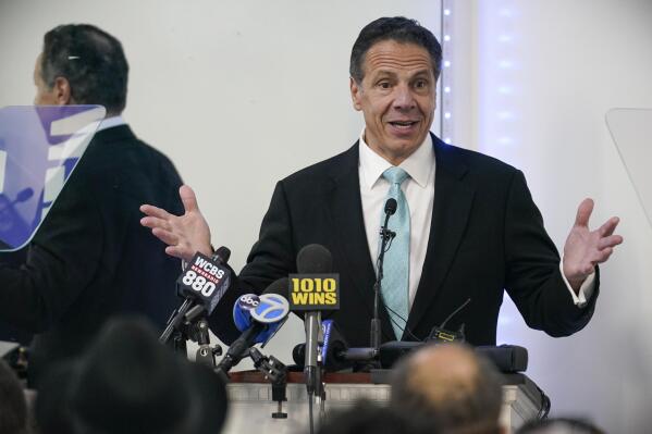 FILE - Former New York Gov. Andrew Cuomo speaks during a New York Hispanic Clergy Organization. meeting, Thursday, March 17, 2022, in New York. Cuomo has filed a lawsuit against the state's ethics commission in an ongoing dispute over his earnings from a book about his efforts during the COVID-19 pandemic. (AP Photo/Seth Wenig, File)