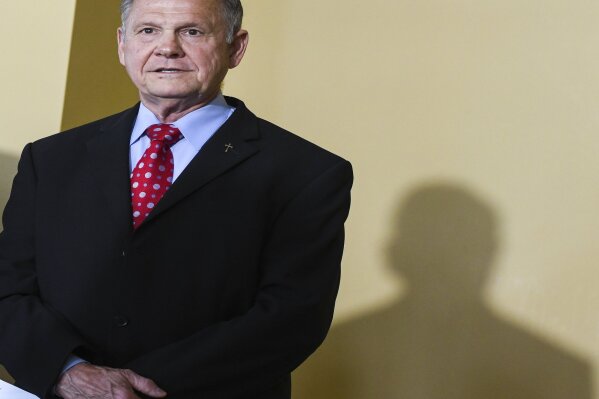 Former Alabama Chief Justice Roy Moore announces his run for the republican nomination for U.S. Senate, Thursday, June 20, 2019, in Montgomery, Ala. (AP Photo/Julie Bennett)