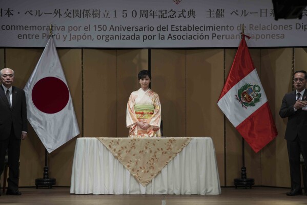 Japan's Princess Kako attends a ceremony at the Japanese Cultural Center in Lima, Peru, Friday, Nov. 3, 2023. The Japanese princess is visiting to celebrate the 150th anniversary of diplomatic relations between Japan and Peru. (AP Photo/Guadalupe Pardo)