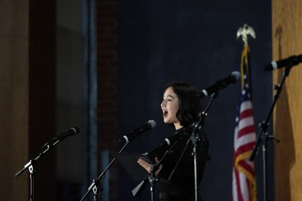 Lillian Mimi McKenzie performs in "What Do I Do With All This Heritage?" on Wednesday, May 22, 2024, in Los Angeles. The show offers more than 14 true stories of Asian American Jews. (AP Photo/Ashley Landis)