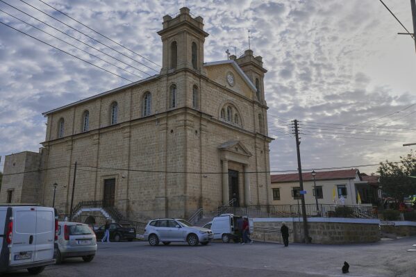 St. George Church in the Maronite village of of Kormakitis in the breakaway north of the ethnically divided Cyprus on Wednesday, April 23, 2025. (AP Photo/Petros Karadjias)