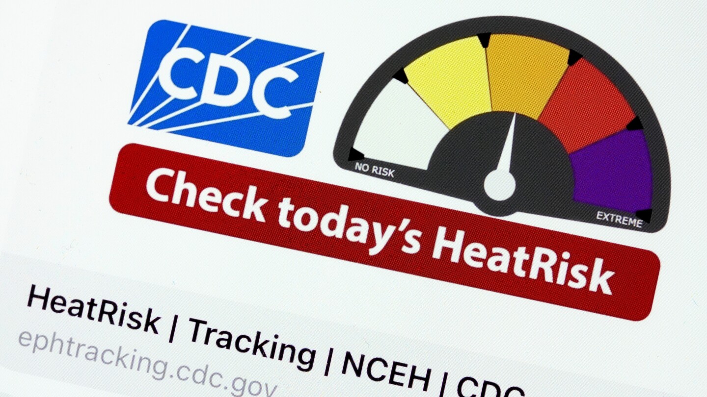The website for Centers for Disease Control and Prevention displays on a computer screen in Glenside, Pa., Monday, April 22, 2024, a new heat risk sys