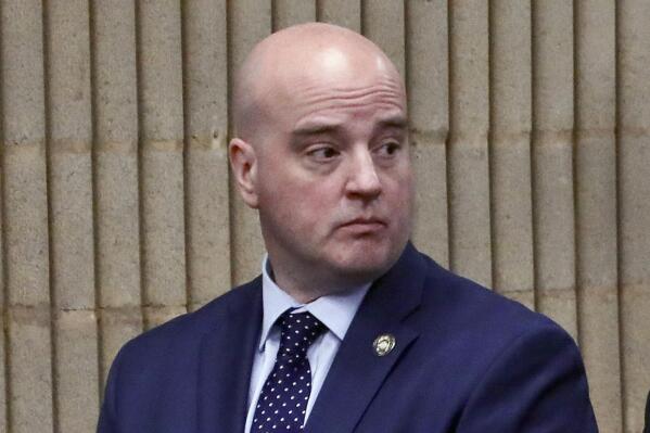 FILE - Andrew Matthews, president of the Connecticut State Police Union, is shown in Milford Superior Court in Milford, Conn., May 3, 2022. The U.S. Supreme Court on Monday, Oct. 3, declined to hear an appeal by the Connecticut State Police Union in its challenge of a police accountability law that allows public disclosure of certain state trooper personnel files and internal investigation reports. (Sean Fowler/Hartford Courant via AP, Pool, File)