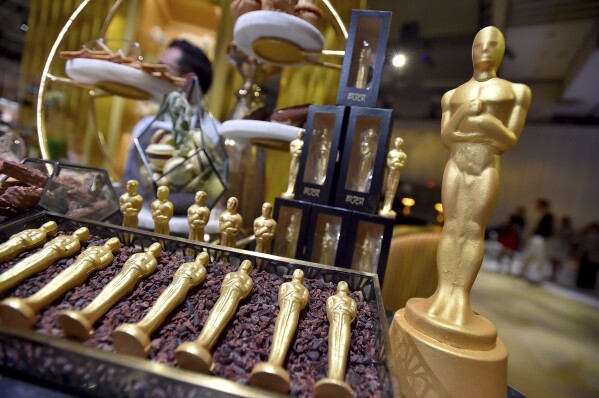 Oscar statuettes are displayed during the Governors Ball press preview for the 96th Academy Awards, Tuesday, March 5, 2024, in Los Angeles. The Academy Awards will be held on Sunday, March 10. (Photo by Jordan Strauss/Invision/AP)