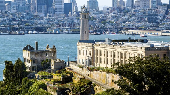 With San Francisco in the background, Alcatraz Island is pictured on May 5, 2025. (AP Photo/Noah Berger)