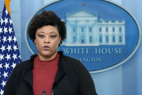 FILE - Office of Management and Budget director Shalanda Young speaks about the possible government shutdown during the daily briefing at the White House in Washington, Friday, Sept. 29, 2023. On Monday, Dec. 4, Young sent Congress an urgent warning about the need to approve tens of billions of dollars in military and economic assistance to Ukraine, saying that Kyiv's war effort to defend itself from Russia's invasion may grind to a halt without it. (AP Photo/Susan Walsh, File)