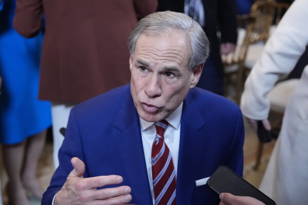 Texas Gov. Greg Abbott talks in the East Room of the White House, Feb. 5, 2025, in Washington. (AP Photo/Alex Brandon, file)