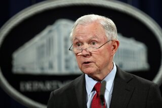 
              FILE - In this Dec. 15, 2017, file photo, United States Attorney General Jeff Sessions speaks during a news conference at the Justice Department in Washington.  Justice Department spokesman Ian Prior said Tuesday that Sessions has been interviewed in special counsel Robert Mueller’s Russia investigation.  (AP Photo/Carolyn Kaster, File)
            