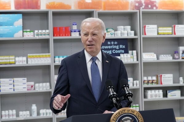President Joe Biden speaks about prescription drug costs at the National Institutes of Health in Bethesda, Md., Thursday, Dec. 14, 2023. (AP Photo/Andrew Harnik)